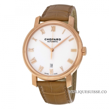 Chopard Cadran blanc 18kt Or rose marron Cuir 161278-5005