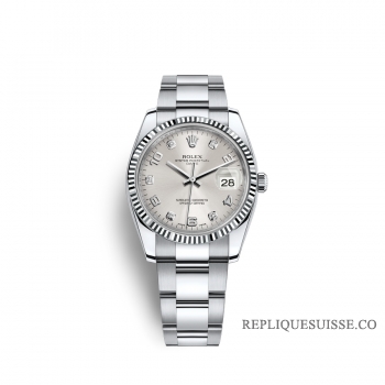 Rolex Date 34 Oystersteel or blanc 18 ct M115234-0012 Argent sertie de diamants Cadran