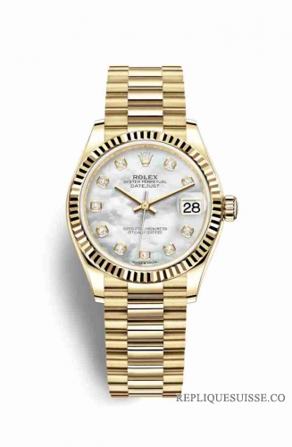 Copie Montre Rolex Datejust 31 Or jaune 18 carats 278278 Blanc nacre sertie de diamants Cadran m278278-0010