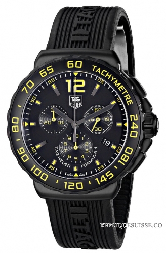 TAG Heuer Réplique Formula 1 Chronographe Noir et Yellow Dial Noir Rubber CAU111EFT6024