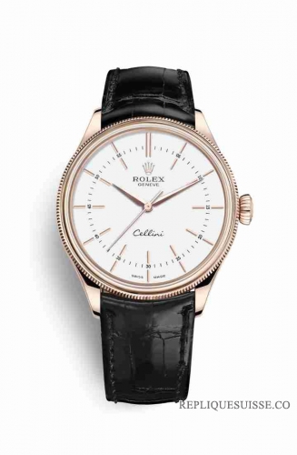 Copie Montre Rolex Cellini Time 18 ct Everose or 50505 cadran blanc m50505-0021