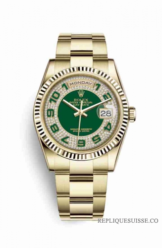 Copie Montre Rolex Day-Date 36 Or jaune 18 ct 118238 Diamant vert pave Cadran m118238-0473