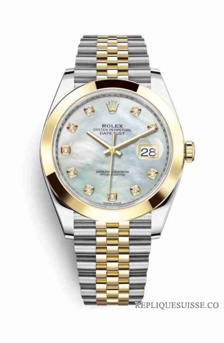 Copie Montre Rolex Datejust 41 Jaune Rolesor Oystersteel Or jaune 18 ct 126303 Blanc serti de nacre Cadran m126303-0018