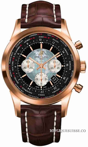 Breitling Transocean Chronographe Unitime brun Strap avec Deploy Montre Réplique