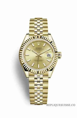 Copie Montre Rolex Datejust 28 Or jaune 18 ct Champagne-couleur Cadran m279178-0003