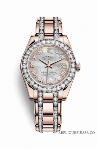 Copie Montre Rolex Pearlmaster 34 18 ct Everose or Nacre blanche Cadran m81285-0042