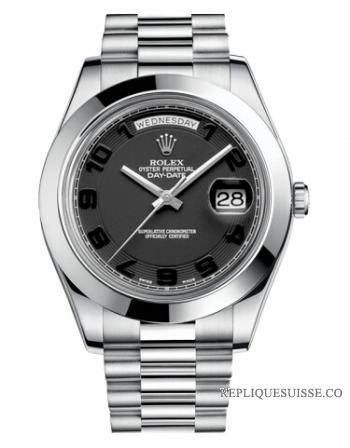 Réplique Rolex Day Date II President Platinum noir concentric cadran 2182 218206 BKCAP