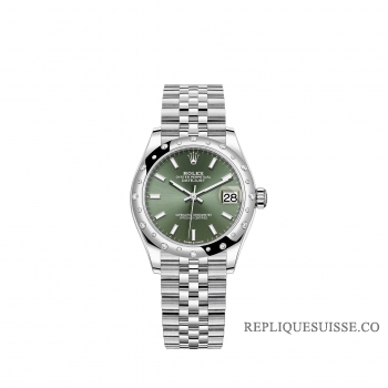 Rolex Datejust 31 Rolesor blanc cadran vert menthe bracelet Jubilee