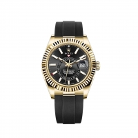 Rolex Sky-Dweller or jaune 18 ct cadran noir brillant bracelet Oysterflex