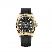 Rolex Sky-Dweller or jaune 18 ct cadran noir brillant bracelet Oysterflex