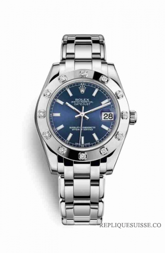 Copie Montre Rolex Pearlmaster 34 Or blanc 18 carats Cadran Bleu m81319-0029