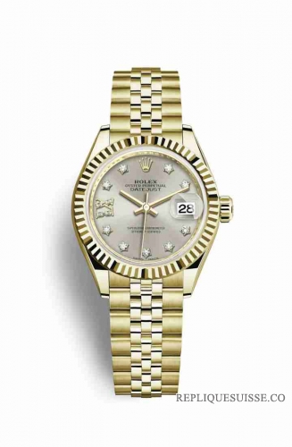 Copie Montre Rolex Datejust 28 Or jaune 18 ct Argent serti de diamants Cadran m279178-0004