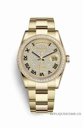 Copie Montre Rolex Day-Date 36 Or jaune 18 ct 118348 Cadran pave de diamants m118348-0226