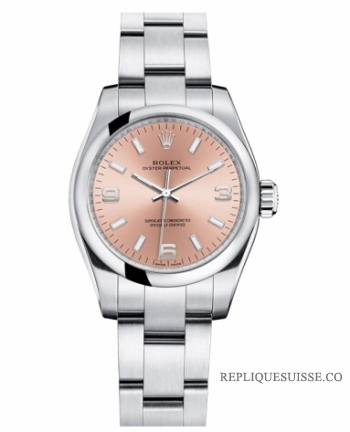 Rolex Oyster Perpetual No Date Acier inoxydable Rose cadran Dames 176200 PAO