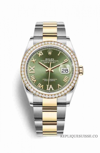 Copie Montre Rolex Datejust 36 Jaune Rolesor Oystersteel or jaune 18 ct 126283RBR Vert olive ensemble diamants Cadran m126283rbr-0012