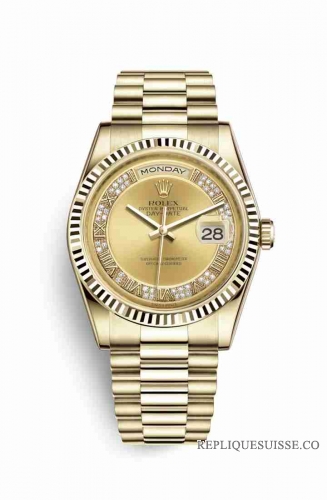 Copie Montre Rolex Day-Date 36 Or jaune 18 ct 118238 Ensemble de diamants couleur Champagne Cadran m118238-0126