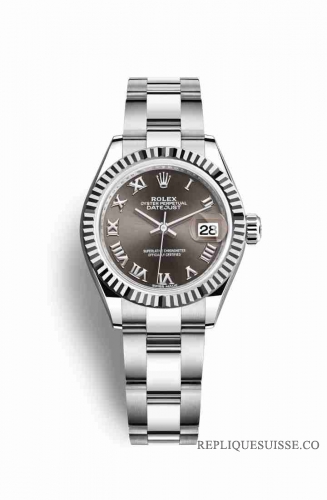 Copie Montre Rolex Datejust 28 Blanc Role ou Oystersteel Or blanc 18 carats Gris fonce Cadran m279174-0014