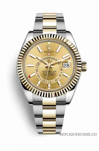 Copie Montre Rolex Sky-Dweller Jaune Rolesor Oystersteel or jaune 18 ct Champagne-couleur Cadran m326933-0001