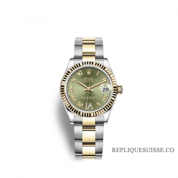 Rolex Datejust 31 Oystersteel or jaune 18 ct M278273-0015 Vert olive sertie de diamants Cadran