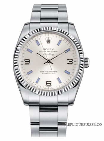 Réplique Rolex Air-King Blanc or Fluted Bezel argent round cadran 114234 114234 SBLIO