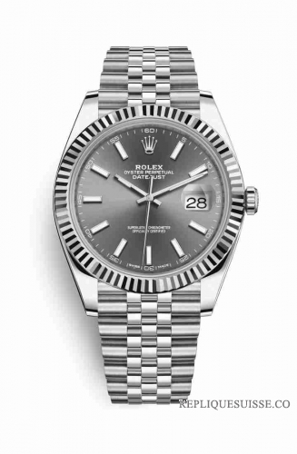 Copie Montre Rolex Datejust 41 White Rolesor Oystersteel or blanc 18 ct 126334 Cadran rhodium fonce m126334-0014