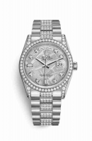 Copie Montre Rolex Day-Date 36 cerceaux en or blanc 18 carats sertie de diamants 118389 Meteorite sertie de diamants Cadran m118389-0101