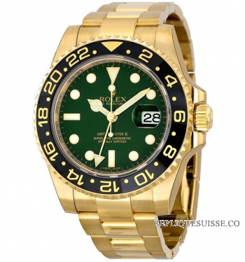 Réplique Rolex GMT Master II Bracelet Oyster Cadran vert or jaune 18k 116718GSO