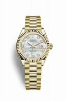 Copie Montre Rolex Datejust 28 Or jaune 18 ct Blanc serti de nacre Cadran m279178-0025