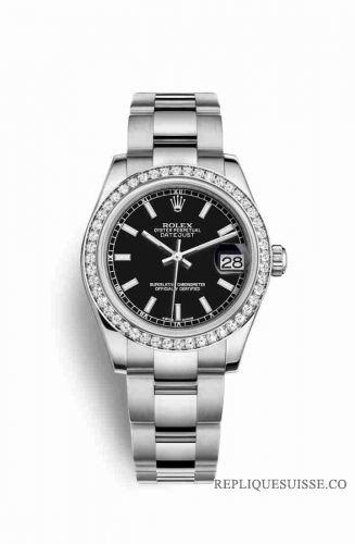 Copie Montre Rolex Datejust 31 Blanc Role ou Oystersteel Or blanc 18 carats 178384 Cadran Noir m178384-0054