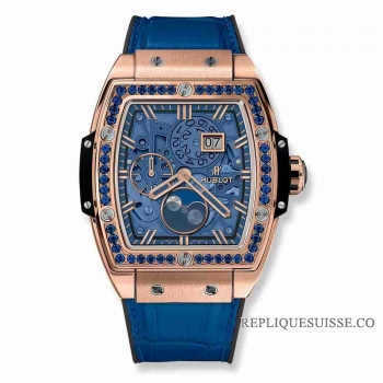 Copie Montre Hublot Spirit Of Big Bang Moonphase Roi Or Bleu fonce 42mm 647.OX.5181.LR.1201