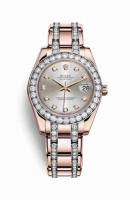 Copie Montre Rolex Pearlmaster 34 18 ct Everose or Argent serti de diamants Cadran m81285-0034