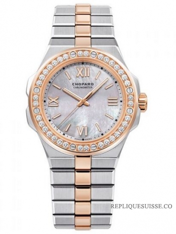 Réplique Chopard Alpine Eagle 36mm Acier et Or Rose Lunette Diamant Cadran Nacre