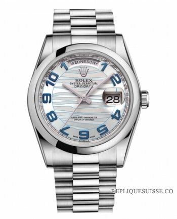 Rolex Day Date Platinum Glacier Bleu wave cadran 118206 GLAWAP