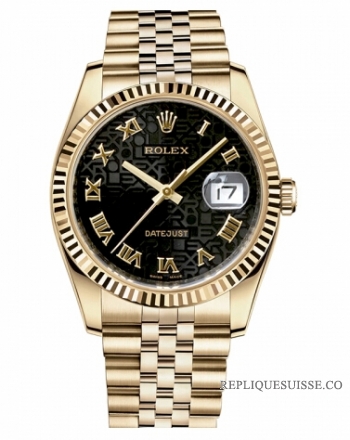 Réplique Rolex Datejust en or jaune 18 carats de 36mm cadran noir Jubile 116238 BKJRJ