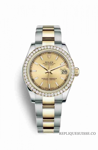 Copie Montre Rolex Datejust 31 Jaune Rolesor Oystersteel or jaune 18 ct 178383 Champagne-couleur Cadran m178383-0048