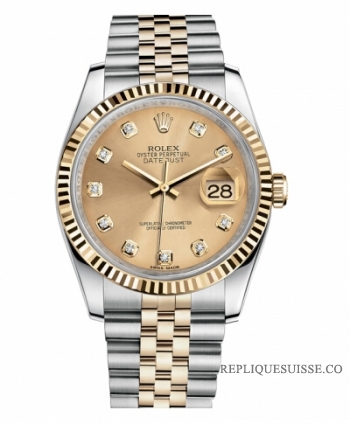 Réplique Rolex Datejust 36mm acier et Jaune or Champagne Dial 116233 CHDJ