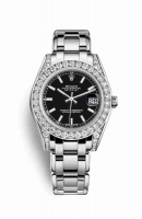 Copie Montre Rolex Pearlmaster 34 18 ct en or blanc, cosses serties de diamants Black Cadran m81159-0053