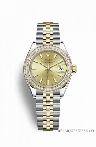 Copie Montre Rolex Datejust 28 Jaune Rolesor Oystersteel Or jaune 18 ct RBR Champagne-couleur Cadran m279383rbr-0001