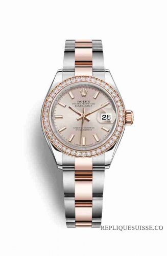 Copie Montre Rolex Datejust 28 Everose Roles ou Oystersteel 18 ct Everose or RBR Cadran Sundust m279381rbr-0002