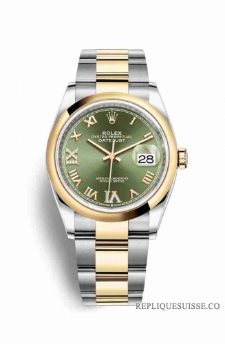 Copie Montre Rolex Datejust 36 Jaune Rolesor Oystersteel or jaune 18 ct 126203 Vert olive ensemble diamants Cadran m126203-0026