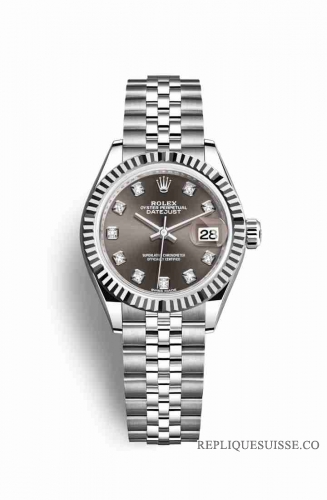 Copie Montre Rolex Datejust 28 Blanc Roisor Oystersteel or blanc 18 carats Gris fonce ensemble diamants Cadran m279174-0015