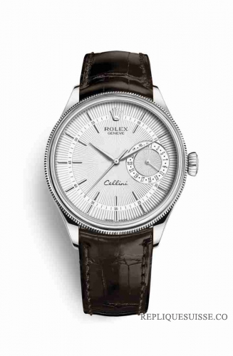 Copie Montre Rolex Cellini Date or blanc 18 ct 50519 Argent guilloche Cadran m50519-0012