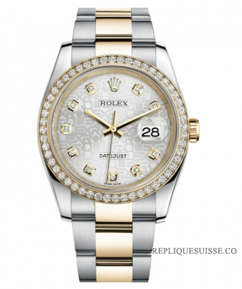 Réplique Rolex Datejust en acier et or jaune Or Argent cadran jubile 116243 SJDO