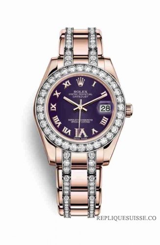 Copie Montre Rolex Pearlmaster 34 18 ct Everose or Violet ensemble diamants Cadran m81285-0046