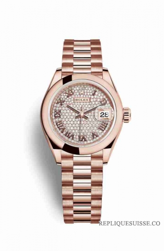 Copie Montre Rolex Datejust 28 or 18 carats Everose 279165 cadran pave de diamants m279165-0023