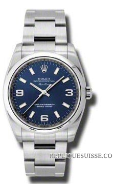 Réplique Rolex Oyster Perpetual en acier inoxydable cadran bleu Montre 114200-70190