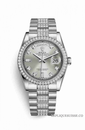 Copie Montre Rolex Day-Date 36 Platinum 118346 Argent serti de diamants Cadran m118346-0016