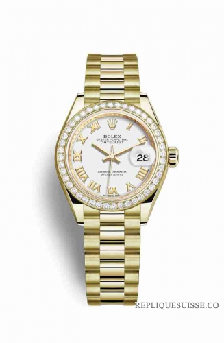 Copie Montre Rolex Datejust 28 Or jaune 18 ct 279138RBR Cadran Blanc m279138rbr-0031