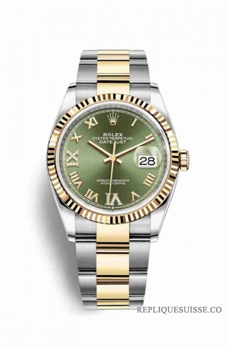 Copie Montre Rolex Datejust 36 Jaune Rolesor Oystersteel or jaune 18 ct 126233 Vert olive ensemble diamants Cadran m126233-0026