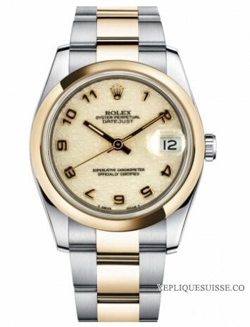 Réplique Rolex Datejust 36mm en acier et or jaune Or Ivoire Dial Jubile 116203 IJAO